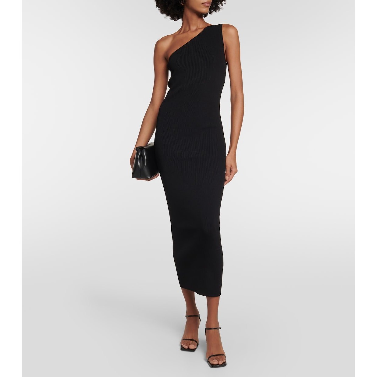 Toteme One-Shoulder Ribbed Midi Dress Women Xs Black Viscose Knit $440 New